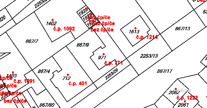 Lomnice nad Popelkou 771 na parcele st. 971 v KÚ Lomnice nad Popelkou, Katastrální mapa