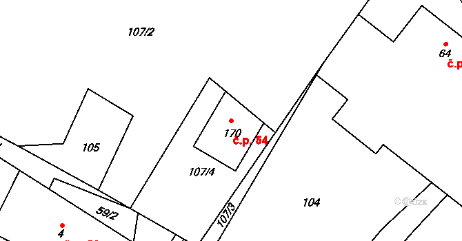 Tuhaň 54, Stružinec na parcele st. 170 v KÚ Tuhaň u Stružince, Katastrální mapa