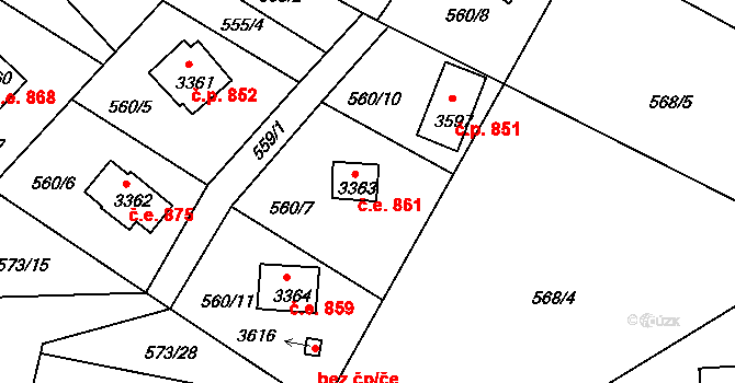 Ostravice 861 na parcele st. 3363 v KÚ Staré Hamry 2, Katastrální mapa
