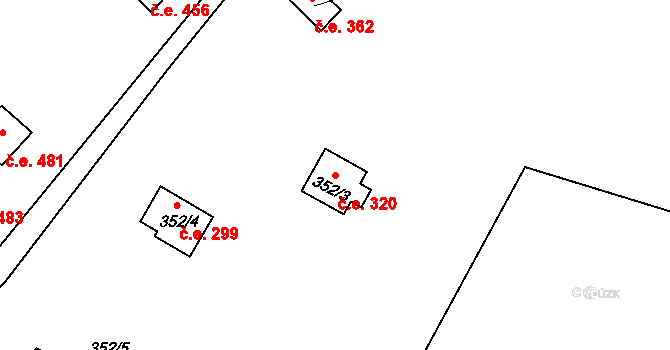Žloukovice 320, Nižbor na parcele st. 352/3 v KÚ Žloukovice, Katastrální mapa