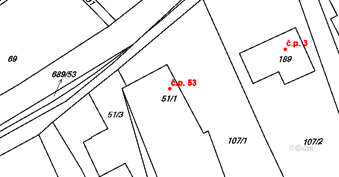 Libřice 53 na parcele st. 51/1 v KÚ Libřice, Katastrální mapa