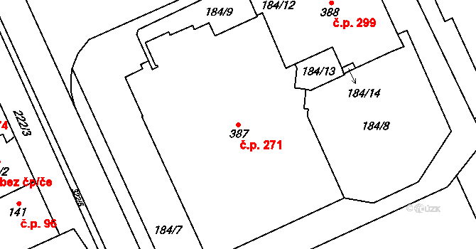 Lutín 271 na parcele st. 387 v KÚ Lutín, Katastrální mapa