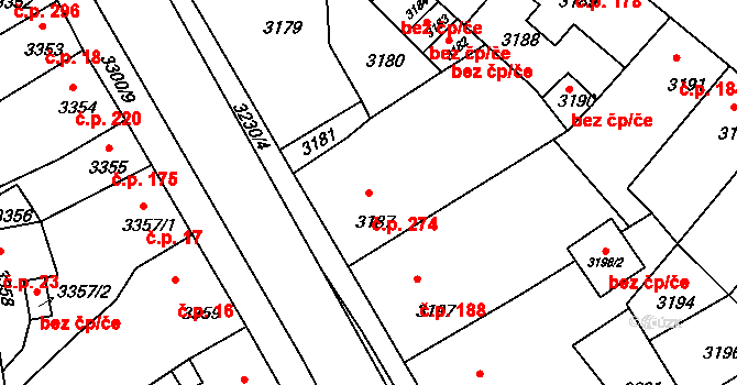 Mimoň I 274, Mimoň na parcele st. 3187 v KÚ Mimoň, Katastrální mapa