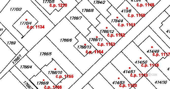 Poruba 1154, Orlová na parcele st. 1766/13 v KÚ Poruba u Orlové, Katastrální mapa