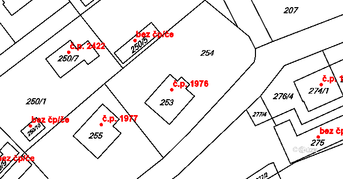 Rožnov pod Radhoštěm 1976 na parcele st. 253 v KÚ Tylovice, Katastrální mapa