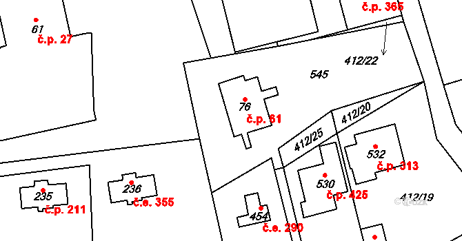 Senohraby 61 na parcele st. 76 v KÚ Senohraby, Katastrální mapa