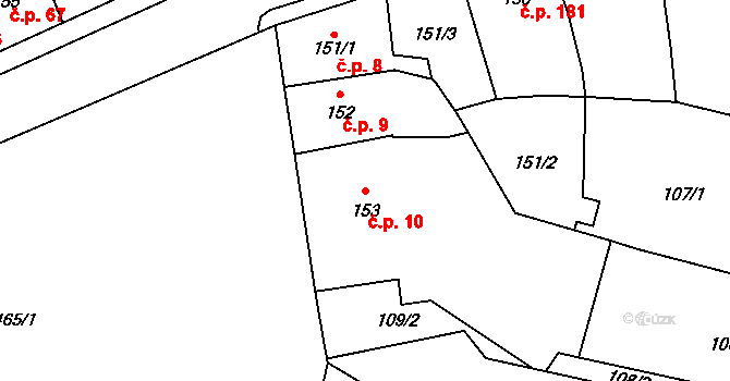 Libáň 10 na parcele st. 153 v KÚ Libáň, Katastrální mapa