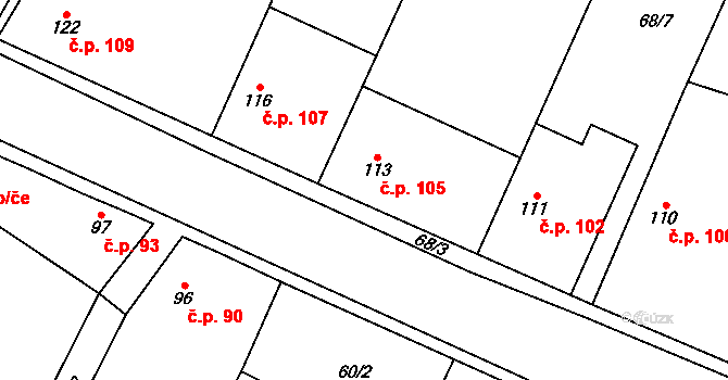 Kozojedy 105 na parcele st. 113 v KÚ Kozojedy u Žlunic, Katastrální mapa