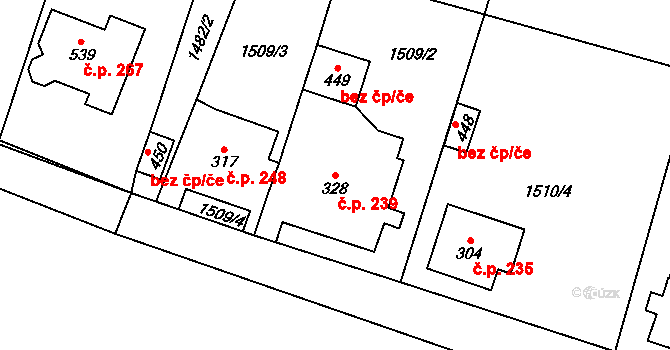 Třebovice 239 na parcele st. 328 v KÚ Třebovice, Katastrální mapa