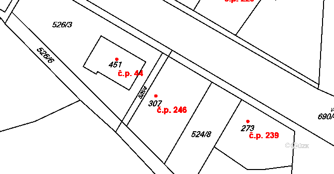 Dymokury 246 na parcele st. 307 v KÚ Dymokury, Katastrální mapa