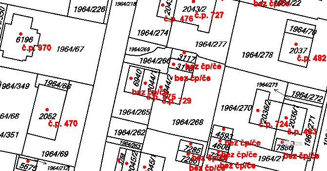 Borovina 729, Třebíč na parcele st. 2044/2 v KÚ Třebíč, Katastrální mapa