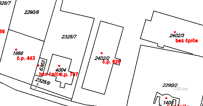 Chrudim II 626, Chrudim na parcele st. 2402/2 v KÚ Chrudim, Katastrální mapa