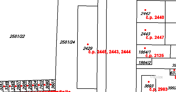 Břeclav 2443,2444,2445 na parcele st. 2429 v KÚ Břeclav, Katastrální mapa