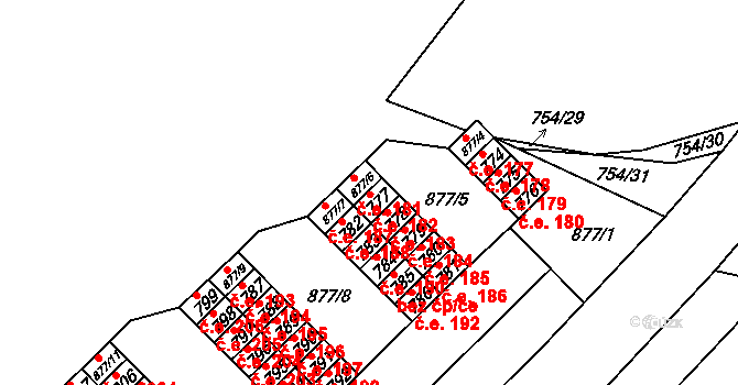 Lesná 182, Brno na parcele st. 777 v KÚ Lesná, Katastrální mapa