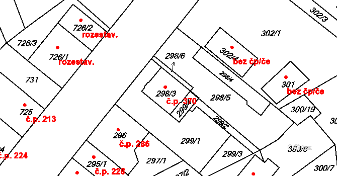 Jundrov 370, Brno na parcele st. 298/3 v KÚ Jundrov, Katastrální mapa