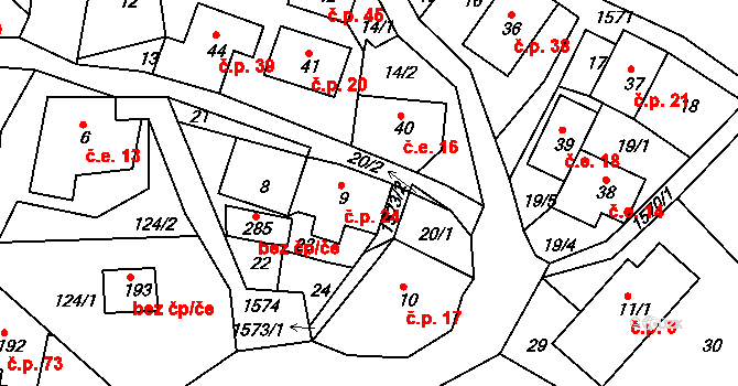 Hrubá Horka 24, Železný Brod na parcele st. 9 v KÚ Hrubá Horka, Katastrální mapa