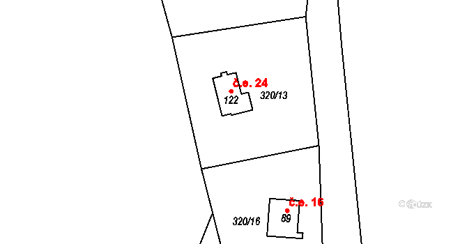 Strkovice 24, Postoloprty na parcele st. 122 v KÚ Strkovice, Katastrální mapa