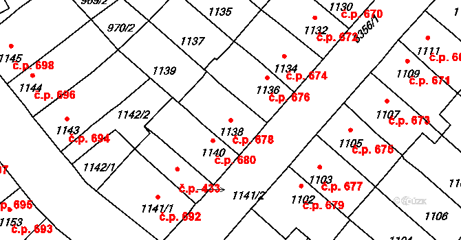 Pelhřimov 678 na parcele st. 1138 v KÚ Pelhřimov, Katastrální mapa