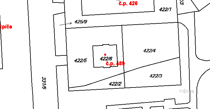 Řetenice 459, Teplice na parcele st. 422/6 v KÚ Teplice-Řetenice, Katastrální mapa