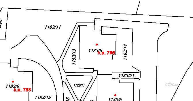 Paskov 786 na parcele st. 1183/6 v KÚ Paskov, Katastrální mapa