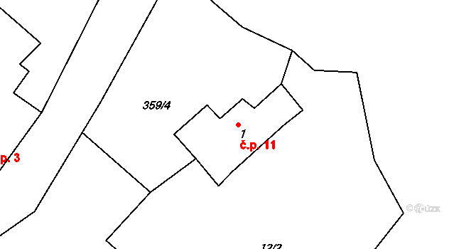 Dvorek 11, Třebeň na parcele st. 1 v KÚ Dvorek, Katastrální mapa