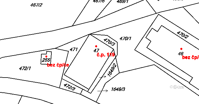 Milíře 119 na parcele st. 47 v KÚ Milíře u Tachova, Katastrální mapa