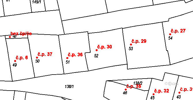 Krchleby 30, Staňkov na parcele st. 52 v KÚ Krchleby u Staňkova, Katastrální mapa