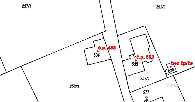 Bublava 488 na parcele st. 534 v KÚ Bublava, Katastrální mapa