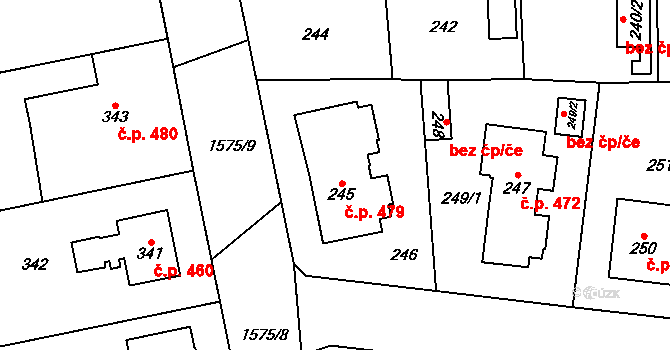 Dolní Počernice 479, Praha na parcele st. 245 v KÚ Dolní Počernice, Katastrální mapa