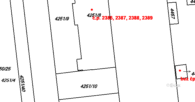 Žižkov 2386, Praha na parcele st. 4251/8 v KÚ Žižkov, Katastrální mapa