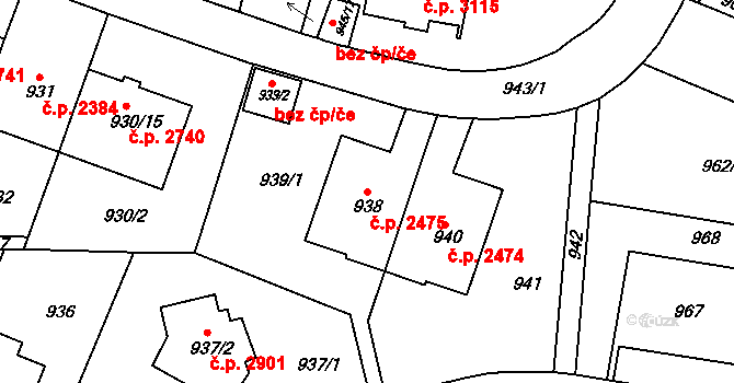 Smíchov 2475, Praha na parcele st. 938 v KÚ Smíchov, Katastrální mapa