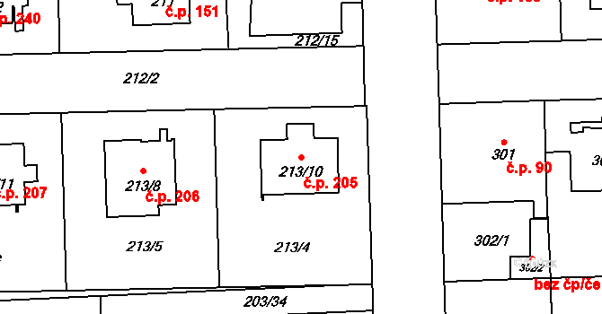 Petrovice 205, Praha na parcele st. 213/10 v KÚ Petrovice, Katastrální mapa
