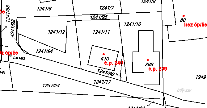 Krásná Hora nad Vltavou 240 na parcele st. 410 v KÚ Krásná Hora nad Vltavou, Katastrální mapa