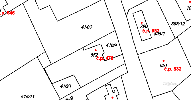 Rožmitál pod Třemšínem 478 na parcele st. 652 v KÚ Rožmitál pod Třemšínem, Katastrální mapa