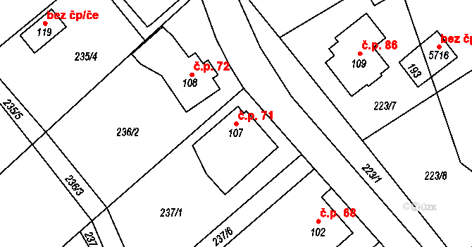 Žirecká Podstráň 71, Dvůr Králové nad Labem na parcele st. 107 v KÚ Žirecká Podstráň, Katastrální mapa