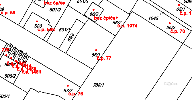 Sezimovo Ústí 77 na parcele st. 66/1 v KÚ Sezimovo Ústí, Katastrální mapa