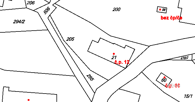 Ždírnice 12, Horní Olešnice na parcele st. 21 v KÚ Přední Ždírnice, Katastrální mapa