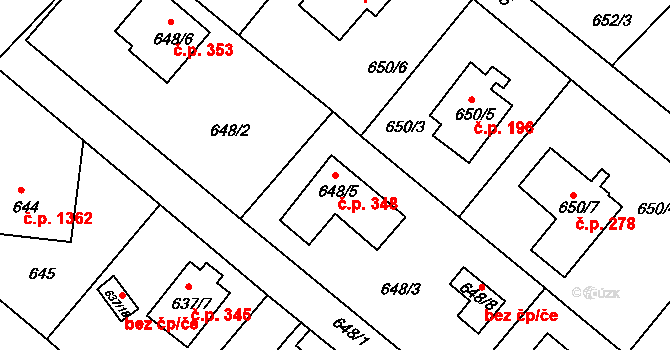 Rumburk 1 348, Rumburk na parcele st. 648/5 v KÚ Rumburk, Katastrální mapa