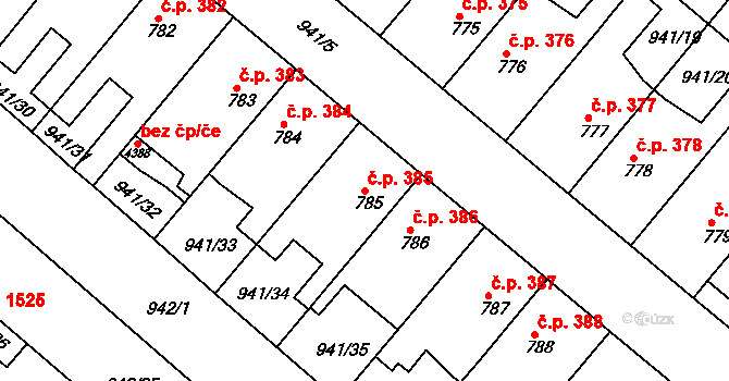 Pražské Předměstí 385, Hradec Králové na parcele st. 785 v KÚ Pražské Předměstí, Katastrální mapa