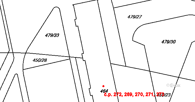 Třebeš 269,270,271,272,273, Hradec Králové na parcele st. 464 v KÚ Třebeš, Katastrální mapa