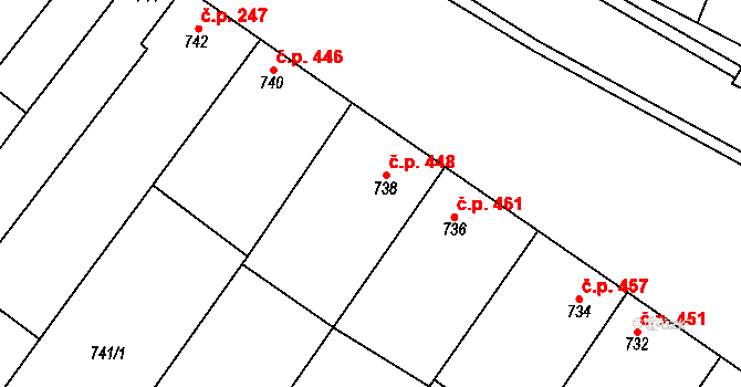 Blučina 448 na parcele st. 738 v KÚ Blučina, Katastrální mapa