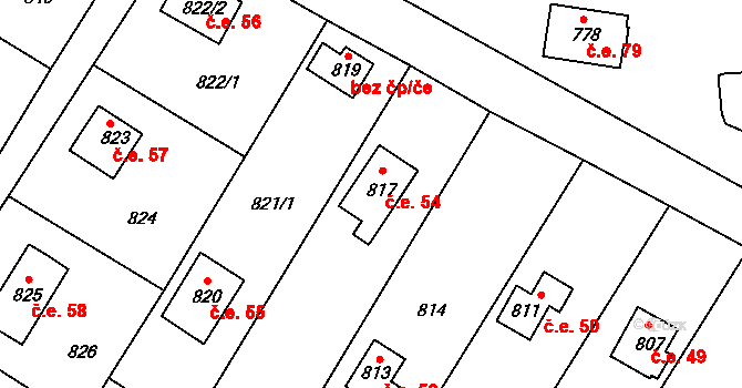 Rozdrojovice 54 na parcele st. 817 v KÚ Rozdrojovice, Katastrální mapa