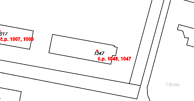 Rosice 1047,1048 na parcele st. 1347 v KÚ Rosice u Brna, Katastrální mapa