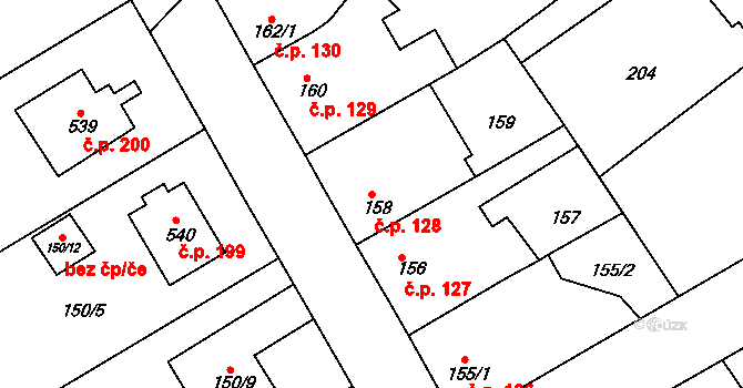 Chotutice 128 na parcele st. 158 v KÚ Chotutice, Katastrální mapa