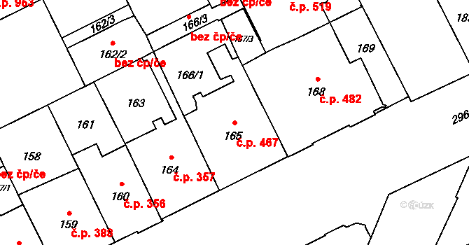Předměstí 467, Opava na parcele st. 165 v KÚ Opava-Předměstí, Katastrální mapa