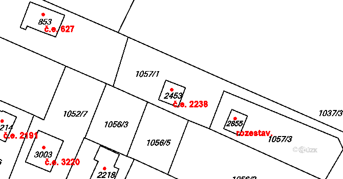 Litice 2238, Plzeň na parcele st. 2453 v KÚ Valcha, Katastrální mapa