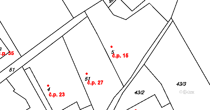 Borek 15, Třebovle na parcele st. 5 v KÚ Hlaváčova Lhota, Katastrální mapa