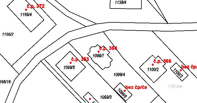 Olomučany 354 na parcele st. 1099/7 v KÚ Olomučany, Katastrální mapa