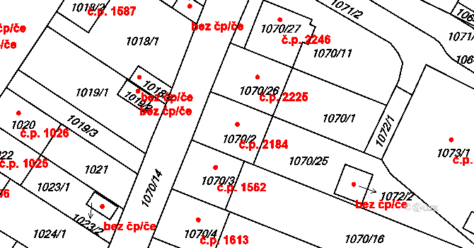 Benešov 2184 na parcele st. 1070/2 v KÚ Benešov u Prahy, Katastrální mapa