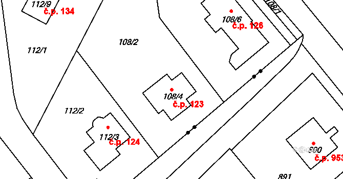 Edrovice 123, Rýmařov na parcele st. 108/4 v KÚ Edrovice, Katastrální mapa